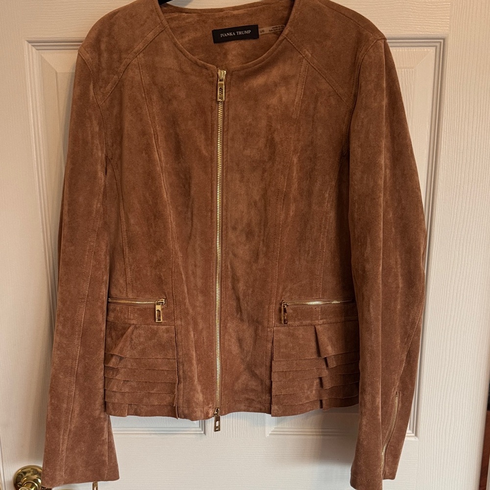 Ivanka Trump Elegant Faux Suede Peplum Blazer w/Ruffle Accent: LARGE